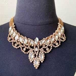 STUNNING Gold Crystal Rhinestone Beads Statement Necklace